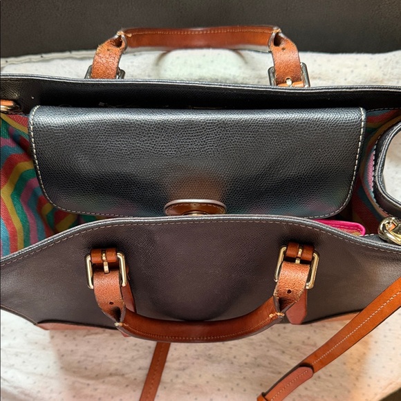 Dooney & Bourke Black and Tan Leather Satchel - Picture 7 of 11